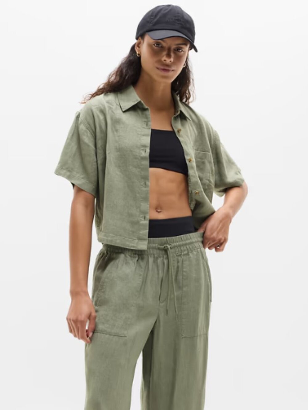 Athleta Uptempo Linen Top Size Large Like New Long Sleeve Performance Activewea